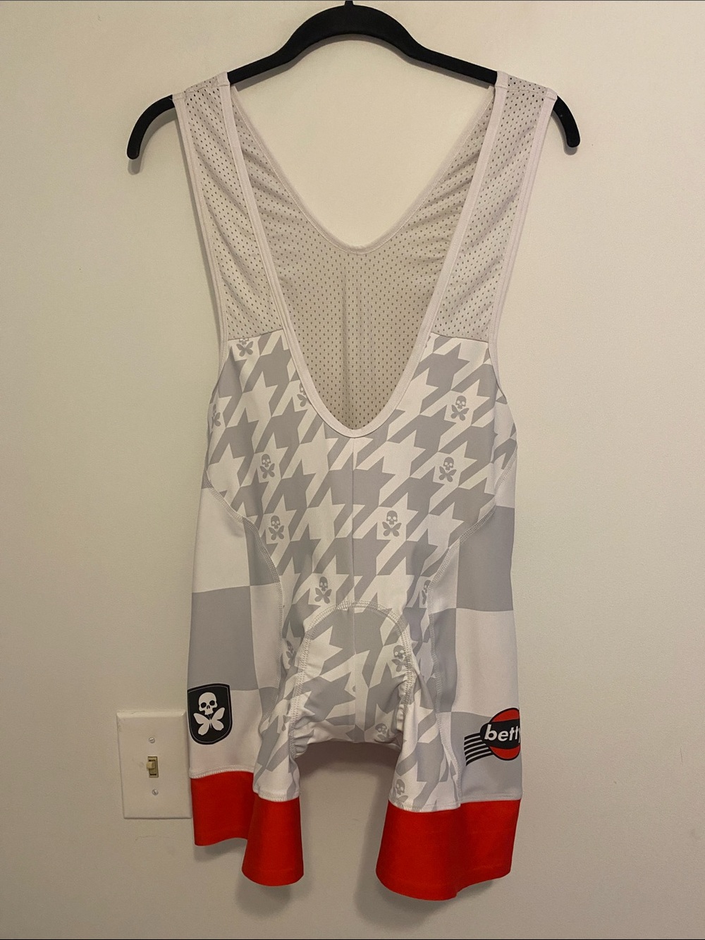 Betty Designs Gray & Red Cycling Bib Short Romper, good condition